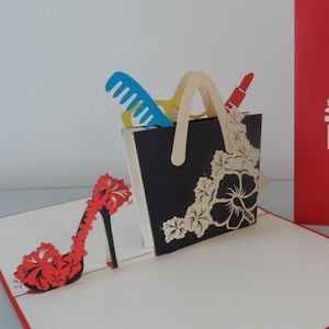 Handbag High Heels Shoes Lipstick Fashion 3D Pop up Card Birthday Hen Party Anniversary sku177 image 1