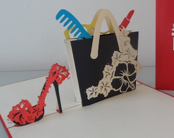 Handbag - High Heels - Shoes - Lipstick - Fashion - 3D - Pop up Card-  Birthday - Hen Party - Anniversary (sku177)