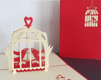 Love Birds - 3D - Pop up Card - Miss You - Engagement card - Wedding - Anniversary (sku063)