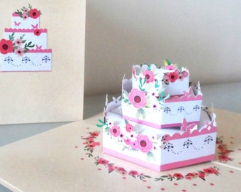 Sparkly Celebration Cake with Insert Note -3d - Pop up Card - Wedding - Anniversary- Celebration (SKU163)