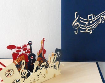 Orchestra Band Musical Instruments -3D Pop up Card - Birthday- Congratulations (sku182)