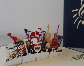 Orchestra Band Musical Instruments -3D Pop up Card - Birthday- Congratulations (sku182)