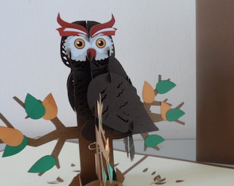 Owl -Wise - Brown -Tawny - 3D - Pop up Card -Birthday - graduation - study (sku162)