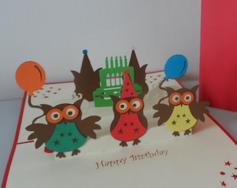 Owls Happy Birthday - 3D Pop up Card (sku180)