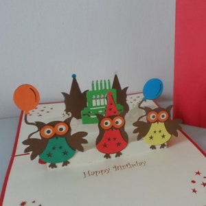 Corujas Feliz Aniversário - Cartão Pop-up 3D (sku180)