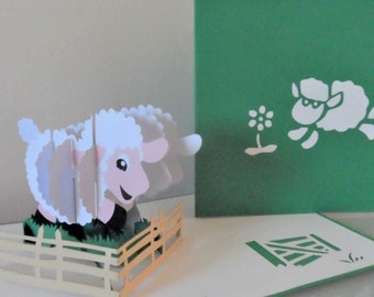Sheep- Lamb in field-3d - Pop up Card - Father's day - Birthday-New baby-(sku061)
