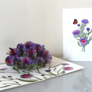 Lila Aster - Margeriten mit Schmetterling -3D- Pop Up Karte - Geburtstag - Gute Besserung - Danke (SKU146)
