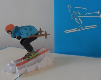 Snow skier 3D -Pop up Card - Birthday-holiday -(sku051)