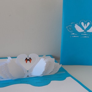 Schwäne - 3D- Pop Up Karte - Liebe - Verlobung - Hochzeit - Jubiläum (sku003)