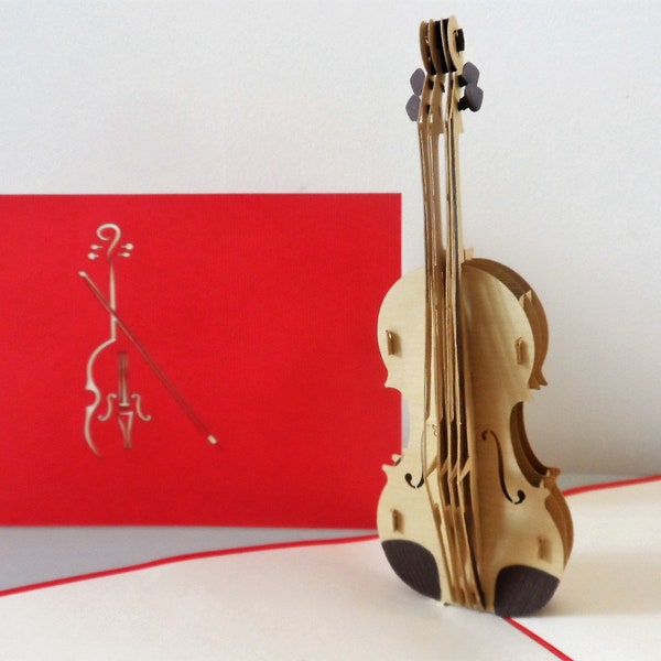 Cello Violin String Instrument -3D Pop up Card- Fathers day -Birthday- Congratulations (sku183)