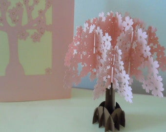 Pink Cherry Blossom Tree - 3D - Pop up Card -Mothers Day -Birthday - Anniversary - Get well (SKU145a)