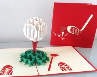 Golf Ball Tee Off- 3D -Pop up Card - Father's day -   Birthday- Retirement (sku124)