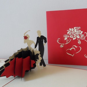 Bailarines de Flamenco de Salón - 3D - Tarjeta Desplegable - Cumpleaños - Aniversario - Amor - Jubilación - En Blanco (sku 009)