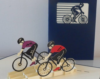Cyclists Bikers Cycling-3d -Pop up Card -  Fathers Day- Birthday -Congratulations (sku048)