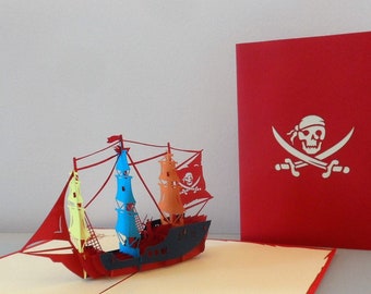 Pirate Ship -3D -Pop up Card- Fathers day - Birthday-(sku001)