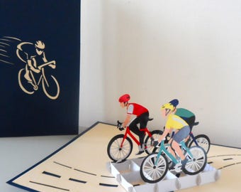 Cyclists Bikers Cycling-3d -Pop up Card - Birthday -Congratulations (sku048)