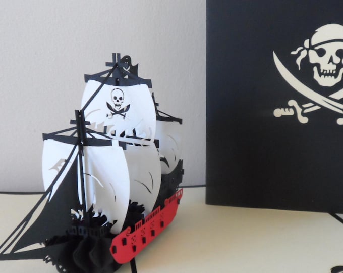 Featured listing image: Pirate Ship -3D -Pop up Card- Birthday- Holiday (sku001a)