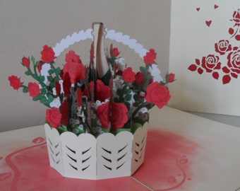 Roses and Champagne -3d - Pop up Card -Engagement- Wedding - Birthday -Congratulations (SKU135)