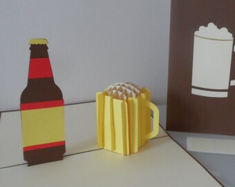 Personalised Beer Bottle and Glass -3D -Pop up Card- Birthday- Well Done- Congratulations -Cheers (sku014)