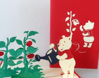 Winnie the Pooh -Secret Garden- 3D- Pop up Card -Birthday - Christening - Children  (SKU150a)