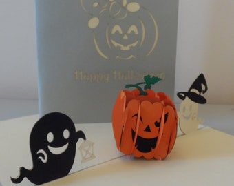 Halloween -Trick or Treat- Pumpkin - Ghost - 3D - Pop up Card -(sku075)