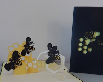 Abeilles occupées -Carte pop-up 3D -Anniversaire -Retraite (sku 107)