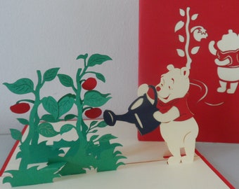 Winnie the Pooh -Secret Garden- Pop up Card - Valentines Day -Birthday - Christening - Children  (SKU150a)