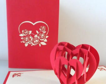 Red Love Heart 3D - Pop up Card - Love -Anniversary- Wedding (sku016)