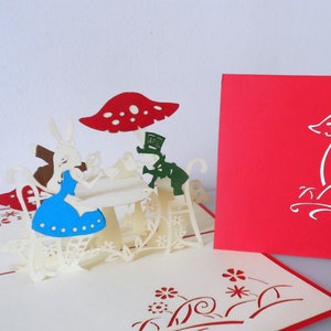 Alice im Wunderland -Mad Hatters Tea Party - 3D - Pop Up Karte - Gute Besserung - Junggesellinnenabschied -SKU(106)
