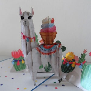 Llama - Tarjeta 3D desplegable - Cumpleaños (sku170)