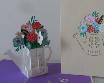 Jug of Flowers 3D - Pop up Card -Mothers Day -Birthday-Get Well -New Home (sku139)