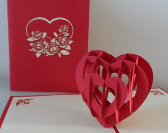 Red Love Heart 3D - Pop up Card - Love -Anniversary- Wedding (sku016)