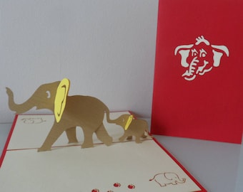 Elephants - Parent, Mum, Dad, Baby - 3D - Pop up Card - Mothers Day -Birthday - Get Well - Children- New Baby- Christening  (sku130)