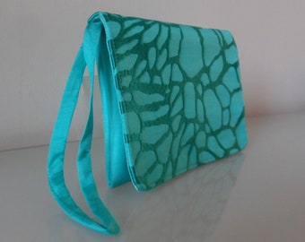 Turquoise Silk Embroidered Clutch  Bag -textile/evening/purse/wrist strap/present/Mothers Day/