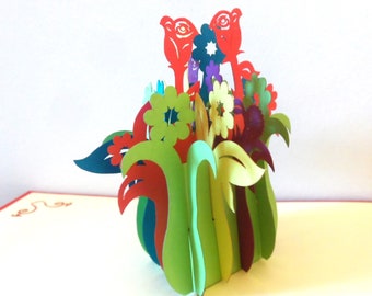 Bright Flowers- Bunch - 3D -Pop up Card -Mothers day - Birthday- Get Well- Anniversary- Thank You (sku020)