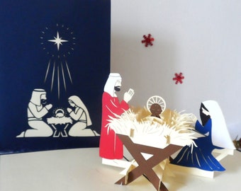 Christmas Nativity Scene - 3D Pop up Card  (sku402)