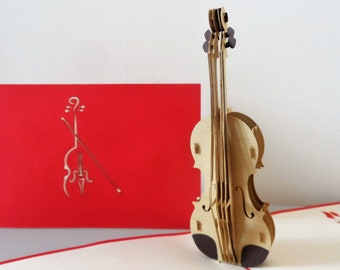 Cello Violin String Instrument -3D Pop up Card- Fathers day -Birthday- Congratulations (sku183)