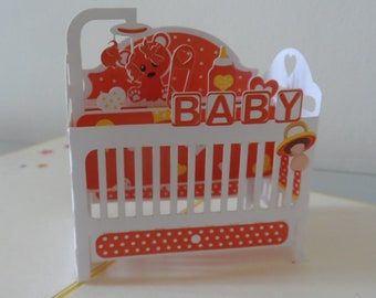 New Baby- Birth-Cot - Congratulations- 3d - Pop up Card - Baby Shower (sku122)