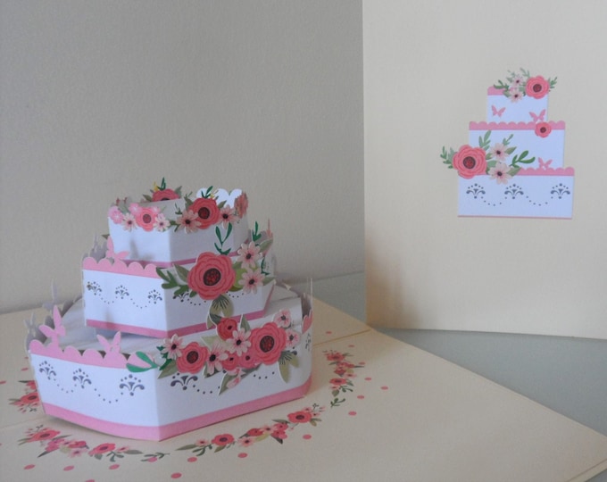 Featured listing image: Wedding Celebration Cake with Insert Note -3d - Pop up Card - Wedding - Anniversary- Celebration (SKU163)