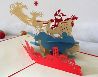 Christmas Eve - Santa 0n his Sleigh - 3D Pop up Card  (sku401)