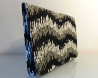 Black, Cream & Grey Wave Design Clutch Bag -textile/evening/present