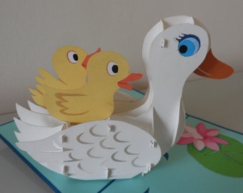 Swan with Chicks 3D- Pop up Card -  Congratulations- New Baby- Birthday (SKU037)