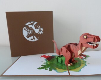T.rex Dinosaur -3d - Pop up Card -  Birthday -Retirement (sku021)