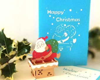 Santa Going down the Chimney - Father Christmas card -  3d - Pop up Card (SKU426)