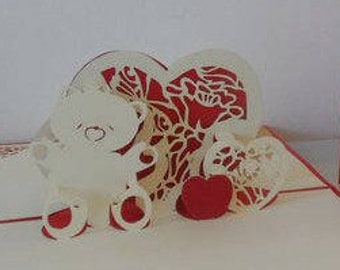 Teddy Bear -Hearts -3D- Pop up Card -Love - Birthday - Anniversary - Engagement - Wedding  (SKU137)