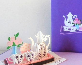 Afternoon Tea & Cake-3D- Pop up Card - Birthday- Get well (sku071)