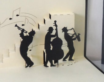 Jazz musicians - 3d - Pop up Card - Retirement - Holiday - Birthday (sku166)
