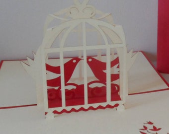 Love Birds - 3D - Pop up Card - I Miss You - Engagement card - Wedding - Anniversary (sku063)