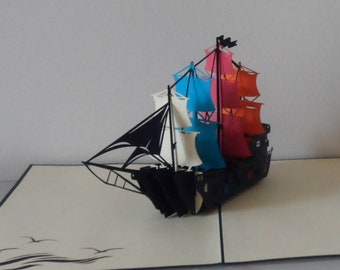 Blue Galleon Ship -3D -Pop up Card -Fathers day - Birthday-retirement (sku077)