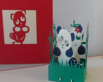 Panda - Panda birthday card - 3D- Pop up Card -Mothers day -  Birthday - love - engagement - Children (sku042)
